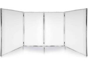 lot 102535 image: Pyle DJ Booth Foldable Cover Screen - Portable Event Facade Front Board Video Light Projector Display Scrim Panel with Folding Steel Frame Stand, Stretchable Material - PDJFAC12 (48x24.2x46 White)