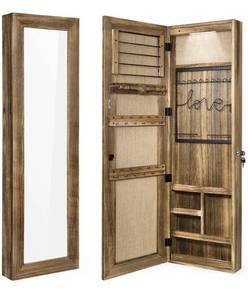 lot 102537 image: SRIWATANA Jewelry Armoire Cabinet, Solid Wood Jewelry Organizer with Full Length Mirror WallDoor Mounted(Carbonized Black)