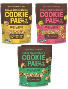 lot 102540 image: Cookie Pal Skin & Coat Support, Wellness, Fresh Breath Recipe Human Grade Dog Treats Variety Pack, 9oz x 3 Pouches Non GMO, Organic, Gluten Free