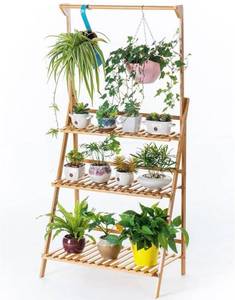 lot 102546 image: COPREE Bamboo 3-Tier Hanging Plant Stand Planter Shelves Flower Pot Organizer Rack Folding Display Shelving Plants Shelf Unit Holder