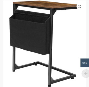 lot 102554 image: HOOBRO Side Table, Small End Table, C-Shaped Sofa Table, Laptop Table, Portable Snack Table with Storage Pocket, Work in Bed or on The Sofa, Steel Frame, Simple Structure, Rustic Brown EBF56SF01