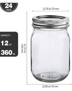 lot 102558 image: KAMOTA Mason Jars 12 oz With Regular Lids and Bands, Ideal for Jam, Honey, Wedding Favors, Shower Favors, DIY Magnetic Spice Jars, 24 PACK, 30 Labels Included