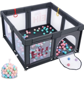 lot 102568 image: EIH Baby Playpen, Playpen for Babies and Toddlers Indoor & Outdoor Kids Activity Center with 50 Ocean Balls Small Baby Playard Breathable Mesh Kids Safety Play Area