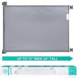 lot 102570 image: Retractable Baby Gates for Staris - PRObebi Retractable Dog Gate, Indoor Safety Gate Extends to 72 Wide 34 Tall, Extra Wide Baby Gate, Mesh Gate for Doorways, Hallways, Outdoor, Grey
