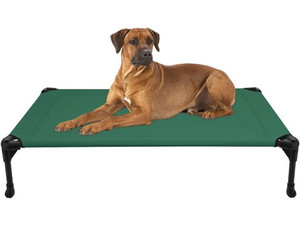 lot 102579 image: Veehoo Cooling Elevated Dog Bed, Portable Raised Pet Cot with Washable & Breathable Mesh, No-Slip Rubber Feet for Indoor & Outdoor Use, Large, Green