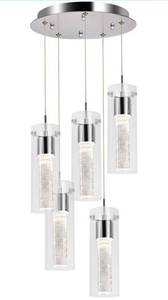 lot 102580 image: Pendant Light, 5-Light Integrated LED Kitchen Lighting, 30W (180 Watt Equivalent) CRI 90, 2250lm Premium Bubble Glass with Chromed Finished ETL Listed
