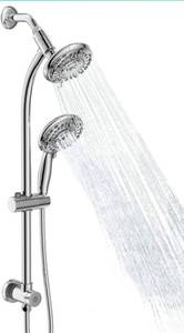 lot 102581 image: Egretshower Handheld Showerhead & Rain Shower Combo for Easy Reach , 27.5 Drill-free Stainless Steel Slide Bar, 5��of 5-setting Handheld Shower and Showerhead, with 5ft Hose - Polished Chrome