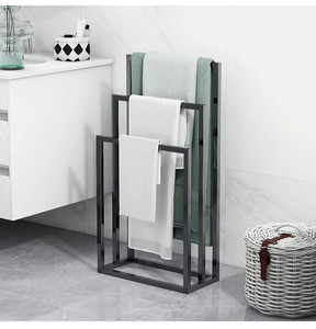 lot 102582 image: 3 Tiers Black Metal Towel Rack Chrome Tall Industrial Modern Freestanding Towel Holder for Bathroom Accessories Organizer for Bath Storage & Hand Towels,Wa