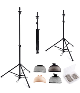 lot 102583 image: HYOUJIN Wig Stand Metal Adjustable Cosmetology Hairdressing Training Mannequin Head Tripod Stand for Hair Extensions (Wig Stand With Foot Panel)