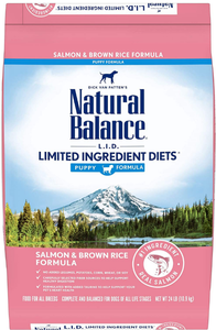 lot 102601 image: Natural Balance L.I.D. Limited Ingredient Diets Dry Dog Food, 24 Pounds, Salmon & Brown Rice Puppy Formula