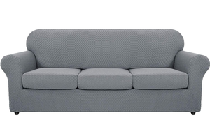 lot 102611 image: MAXIJIN 4 Piece Newest Jacquard Extra Large Couch Covers for 3 Cushion Couch Super Stretch Non Slip Couch Cover for Dogs Pet Friendly Sofa Slipcover Furniture Protector (Oversized Sofa, Light Gray)