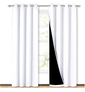 lot 102614 image: NICETOWN 100% Blackout Window Curtain Panels, Heat and Full Light Blocking Drapes with Black Liner for Nursery, 84 inches Drop Thermal Insulated Draperies (White, 2 Pieces, 52 inches Wide Each Panel)