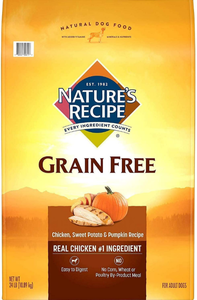 lot 102615 image: Natures Recipe Grain Free Dog Food, Chicken, Sweet Potato & Pumpkin Recipe, 24 Pound Bag, Easy to Digest