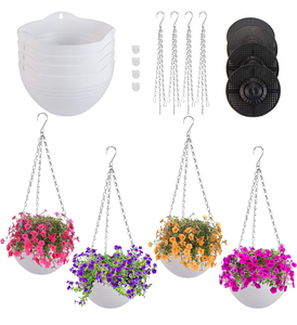 lot 102617 image: Ceiling Hanging Planters for Indoor Plants  Flower Pots for Outdoor  Garden Planters  Pots for Herbs  Set of 4 Planters with Drainer and Chains(White)