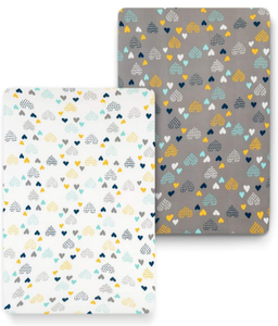 lot 102620 image: COSMOPLUS Stretch Fitted Pack n Play Playard Sheets 2 Pack for Mini Crib Sheet Set,Pack n Play Mattress Cover, Ultra Stretchy Soft,Heart Pattern
