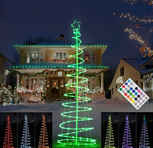 lot 102624 image: OUSHENG St Patricks Day Decorations Outdoor Rope Lights Tree Spiral Lighted Christmas Tree Multiple Color Modes Led Porch Decorations with Remote, Timer, 6ft