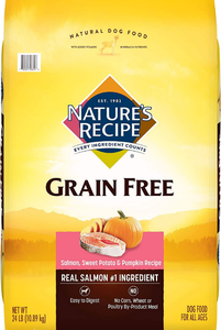 lot 102627 image: Natures Recipe Grain Free Dry Dog Food, Salmon, Sweet Potato & Pumpkin Recipe, 24 Pound Bag, Easy to Digest