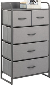 lot 102652 image: mDesign Tall Dresser Storage Chest - Vanity Furniture Cabinet Tower Unit for Bedroom, Office, and Closet - Textured Print - 5 Removable Drawers - Bronze color