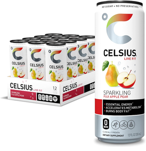 lot 102669 image: CELSIUS Essential Energy Drink 12 Fl Oz, Sparkling Fuji Apple Pear (Pack of 12)