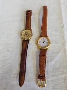 lot 1286 image: Fossil Skeleton and a Ted Lapidus womens wristwatches- both wGenuine Pigskin straps