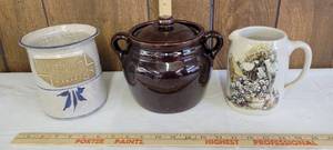 lot 1316 image: Pottery kitchenware-canister wlid, kitchen utensil holder and a pitcher