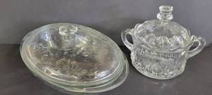 lot 1387 image: Decorative glass bowls wlids- one has small chip-see in pics