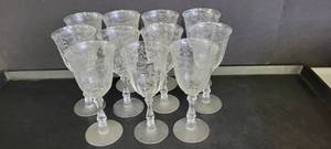lot 1393 image: 11 Vintage Fostoria Naverre clear water goblets