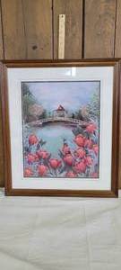 lot 1408 image: Flowers under the bridge Connie C. Helm hanging wall art