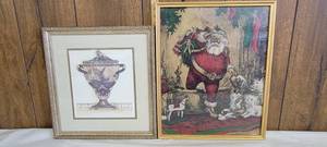 lot 1414 image: Christmas wall art and decorative urn artwork