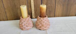 lot 1433 image: Clay candle stick holders