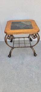 lot 1479 image: Wrought iron and tile end table- VERY HEAVY