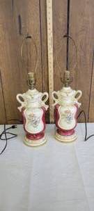 lot 1489 image: Pair of Victorian style table lamps-one is cracked