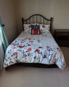 lot 104 image: Full Size Bedding - Comforter, Sheets, 2 Bed Skirts, 4 Shams, 2 Standard Pillows and 2 Decorative Pillows