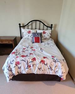 lot 106 image: Full Size Bedding - Comforter, Sheets, 2 Bed Skirts, 4 Shams, 2 Standard Pillows and 2 Decorative Pillows
