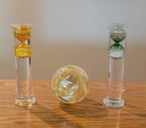 lot 165 image: (2) Blown Glass Timers and Zorza Blown Glass Ornament