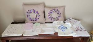 lot 189 image: Embroidered Linens and Pillows