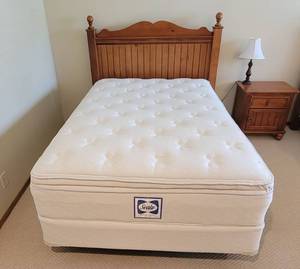 lot 197 image: Full Size Headboard, Rails, Sealy Pillowtop Mattress and Box spring