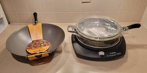 lot 226 image: New 14 Nordic Ware Commercial Wok and T-Fal Le Gourmet Electric Skillet and Pan