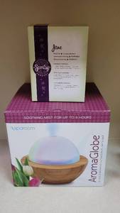 lot 253 image: Aroma Globe Glass & Bamboo Ultrasonic Diffuser and Scentsy Jane Plug In