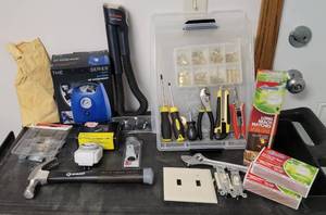 lot 276 image: Tools, Portable Air Compressor, Snake Light, Matches and Nails