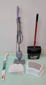 lot 282 image: Shark Floor Steamer, Wonder Wand, Broom with Dustpan Holder and Step Stool