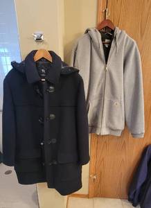 lot 330 image: Mens Carhart Hooded Coat Size Large and Hart Schaffner Marx XL Peacoat