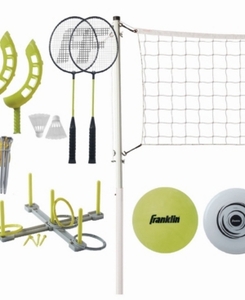 lot 55392 image: Franklin Sports Fun 5 Combo Set - Badminton - Volleyball - Ring Toss - Flip Toss - Flying Disc