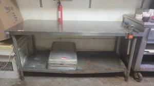 lot 2462 image: 6ft Stainless Steel Prep Table W a Sysco Can Opener