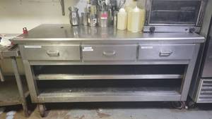 lot 2463 image: 6ft Stainless Steel Prep Table W an Undershelf and Drawers