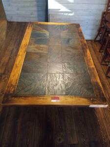 lot 8735 image: dining Table with iron base and tile top