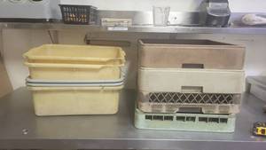 lot 8741 image: (5) Dish Tubs and (4) Peg Racks  Flatware Racks
