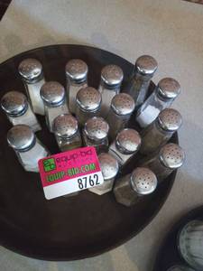 lot 8762 image: Stainless steel top salt and pepper shaker