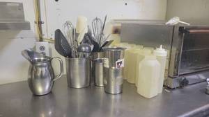 lot 8777 image: Assorted Cooking Utensils, Adcraft Water Pitcher, and More