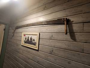 lot 8814 image: Antique hand saw and Picture of Bird houses